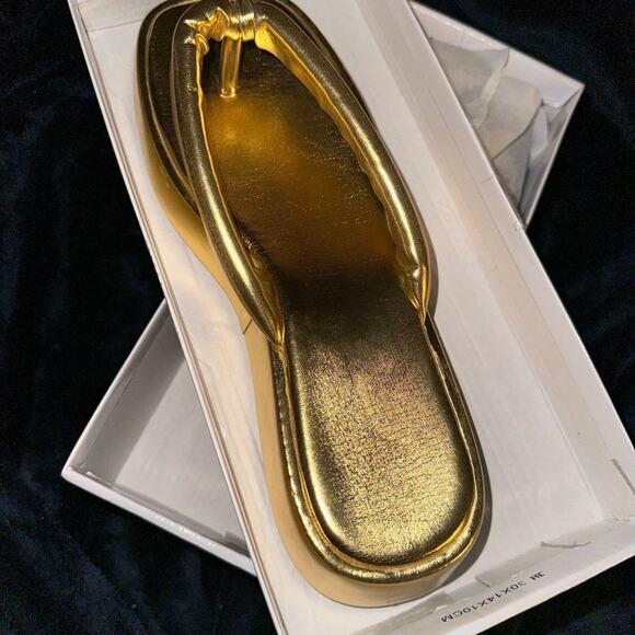 Gold Thong Wedge Sandals - Picture 2 of 5